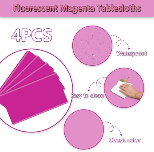 4 Pack Hot Pink Glow in the Dark Tablecloths for Birthday Parties