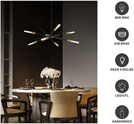Mid-Century Black Brass Sputnik Chandelier 8 Light Pendant