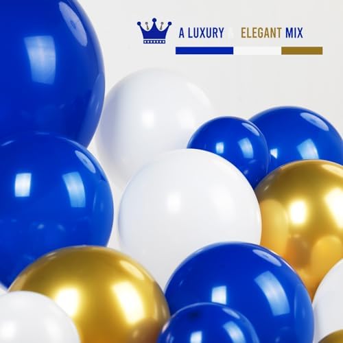 Royal Blue and White Gold Balloon Arch Kit 142Pcs