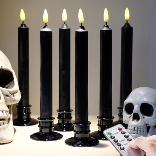 NONNO ZGF 6 Pack Real Wax Black Window Candles with Remote and Timer