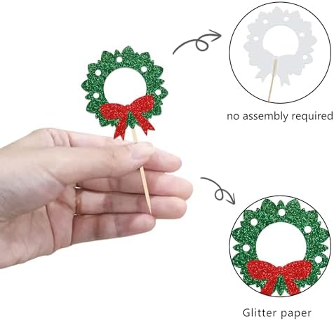 24pcs Glitter Christmas Garland Cupcake Toppers