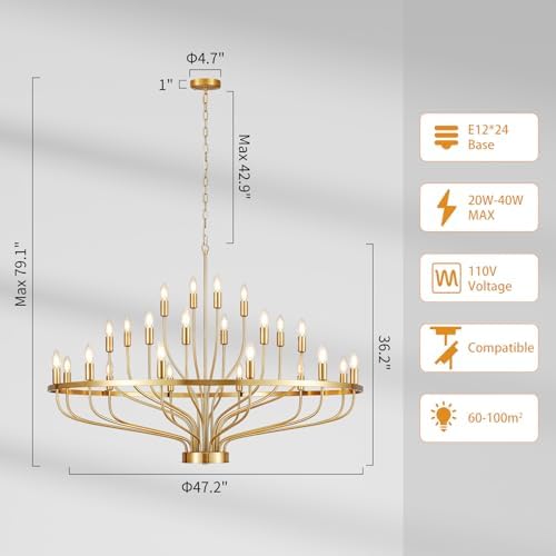 472 In Modern Gold Chandelier 24 Lights Mid Century Farmhouse Style