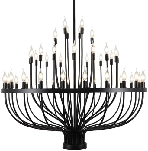 48 Light Black Chandelier 3 Tier for High Ceilings
