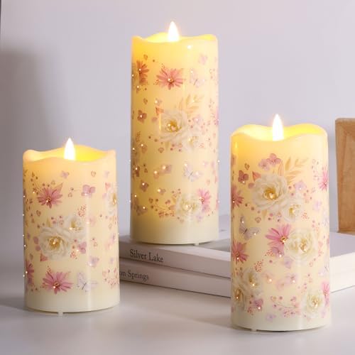 Eywamage Fiber Optic Flameless Candles with Remote Control Set of 3