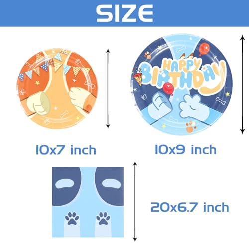 40 Pcs Cartoon Blue Dog Party Tableware Set with Plates Napkins