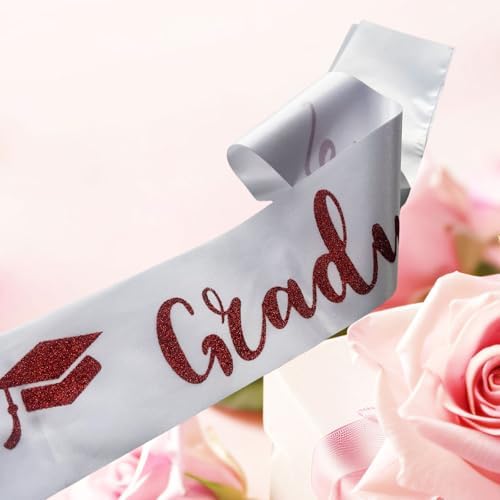 Graduate Sash Class of 2025 Cheerleader Senior Sash Glitter Letter White Red