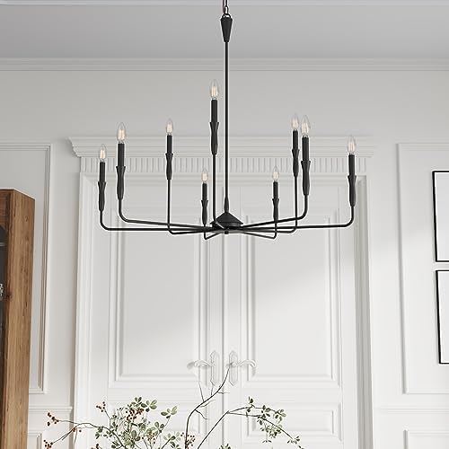 Aiwen 9 Light Farmhouse Pendant Light Fixture Black Finish Adjustable Chandelier