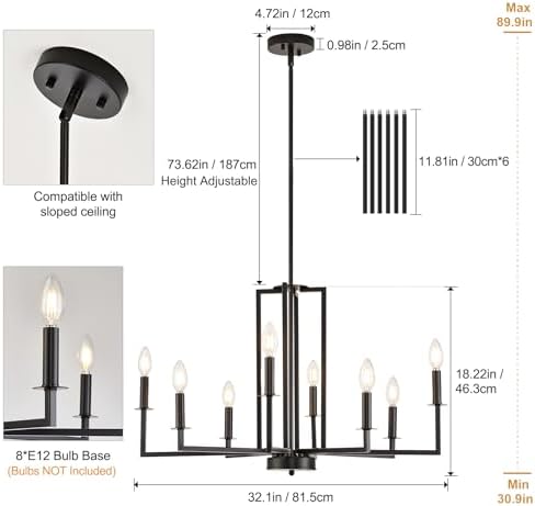 Modern Black Chandelier 8 Light Farmhouse Design