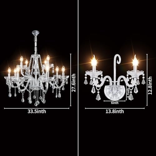 CRYSTOP 12 Lights Crystal Candle Chandelier 2 Lights Wall Sconce