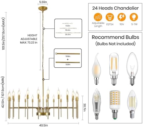 Gold 24 Light Modern Farmhouse Chandelier for High Ceilings