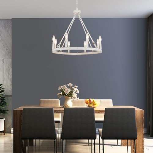White Wagon Wheel Chandelier 8-Lights Farmhouse Decor