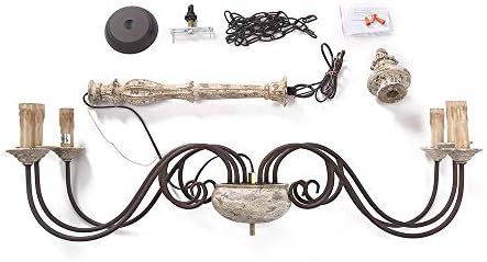 LALUZ Farmhouse Chandelier White Distressed Wood 37 L x 28 H