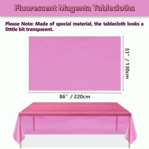 4 Pack Hot Pink Glow in the Dark Tablecloths for Birthday Parties