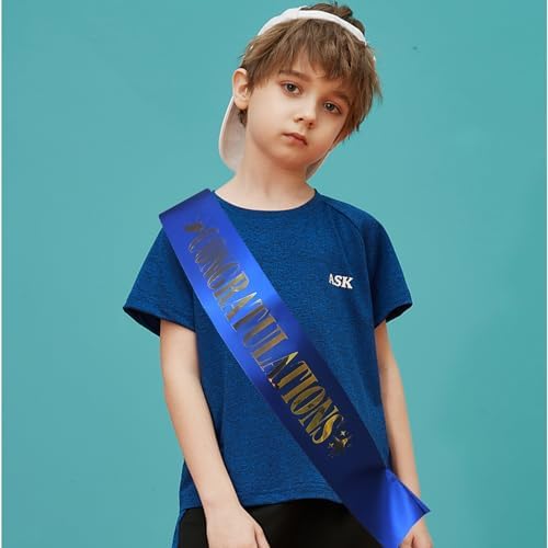 Congratulations Sash for Girl Boy - Blue Satin with Gold Foil Glitter