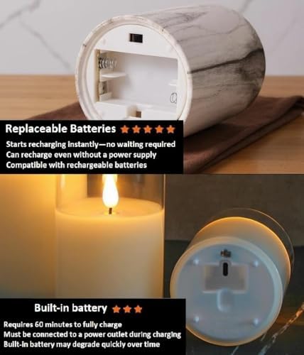 VENTA Marble Flameless Pillar Candles Set of 3