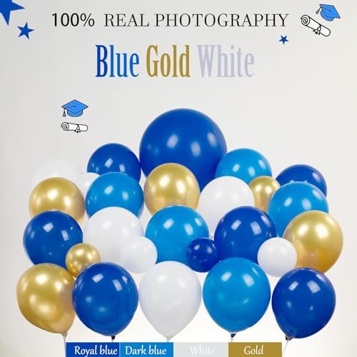 Royal Blue and Gold Graduation Balloon Garland Kit 109Pcs