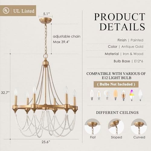 Boho Beaded Chandelier with 6 Lights W256