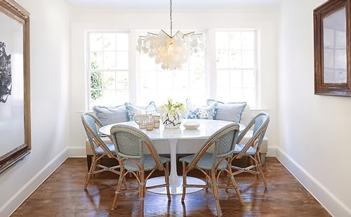 6 Light 30 Inch Coastal Capiz Shells Chandelier with Antique Gold Metal