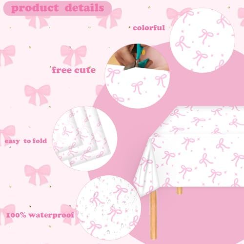 3 Pack Pink Bow Themed Party Tablecloths