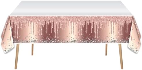 OULUN 2 Pcs Pink Rose Gold Glitter Birthday Tablecloth 42x71