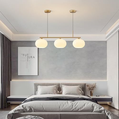 KCO 3 Light Linear Pendant Chandelier with Milk Glass Shades