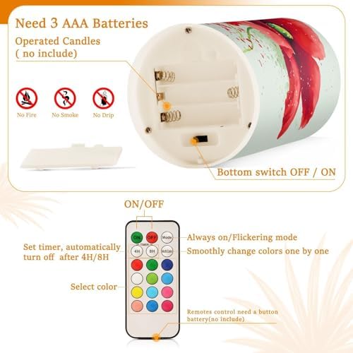 Red Poppies Flameless Candles with Remote Timer Set of 2