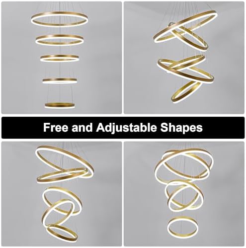 5-Rings Modern LED Chandelier Gold Dimmable with Remote Control