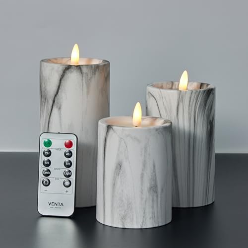 VENTA Marble Flameless Pillar Candles Set of 3