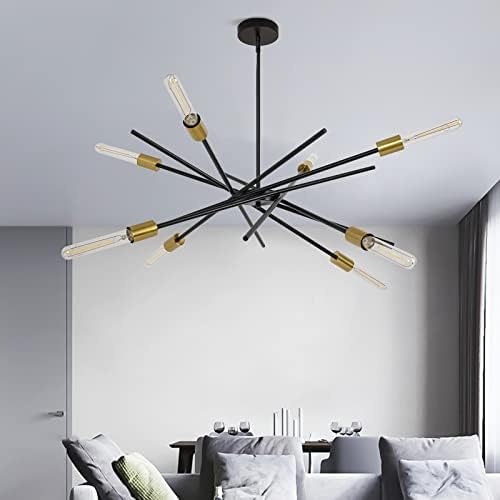 Mid-Century Black Brass Sputnik Chandelier 8 Light Pendant