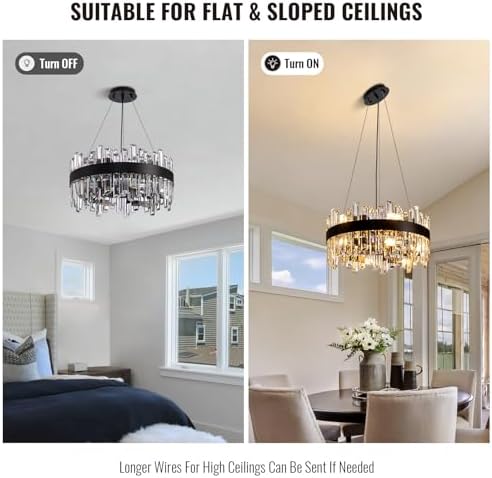 Siljoy Modern Black Crystal Chandelier with 12 Lights