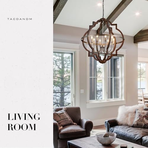 315 Inch 8 Light Farmhouse Chandelier with Red Wood Frame