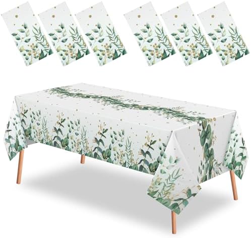 Irenare 6 Pcs Sage Green Plastic Tablecloth for Baby Shower Party