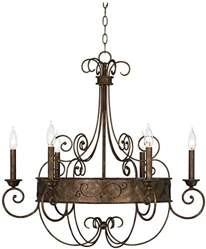 Franklin Iron Works Rust Bronze Chandelier 6 Light 30 Inch Wide