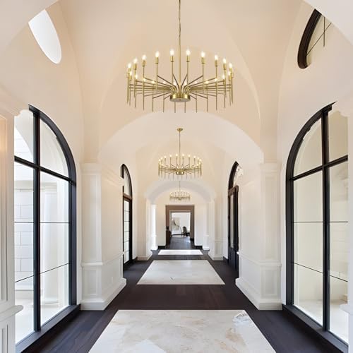 Gold 24 Light Modern Farmhouse Chandelier for High Ceilings