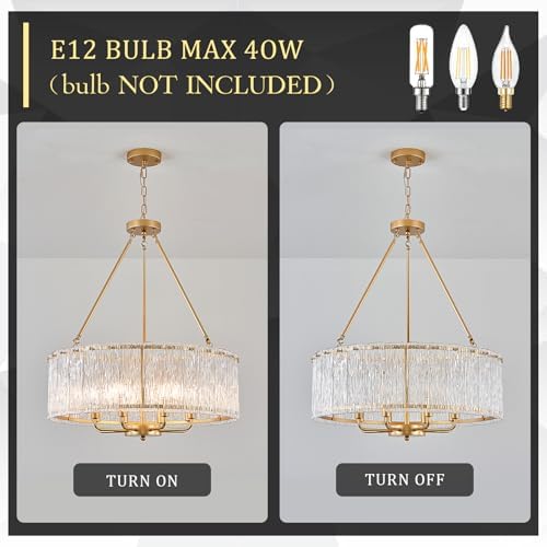 Gold Drum Chandelier 244 8-Light Crystal Ceiling Light