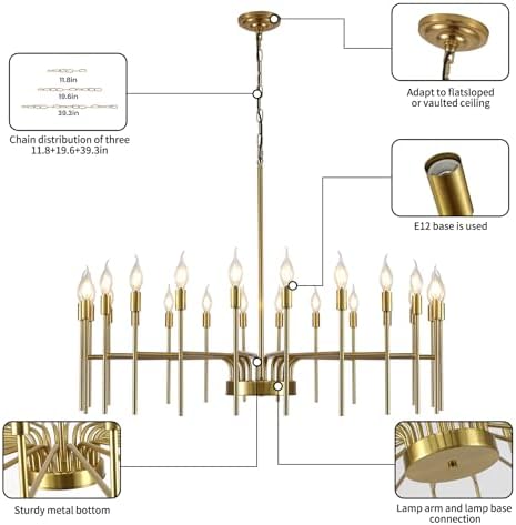 Gold 24 Light Modern Farmhouse Chandelier for High Ceilings