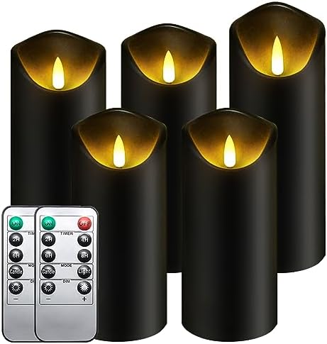 Set of 5 Black Flameless Candles with Battery and Remote
