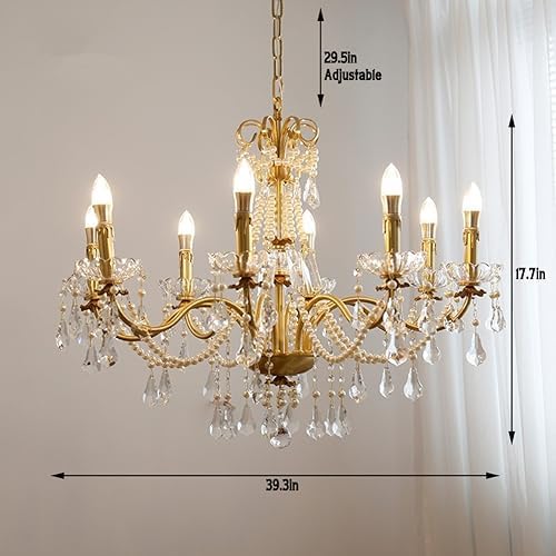 MORE CHANGE Luxury Gold Crystal Chandelier 8 Light