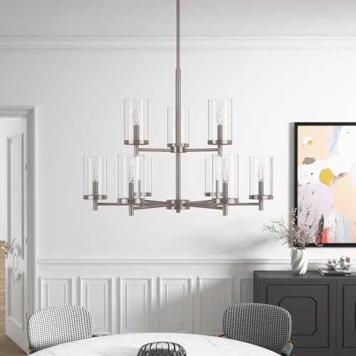 Aiwen 2-Tier Chandelier 9 Light Sand Nickel Pendant Light