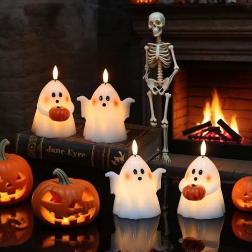 Wondise Halloween Flameless Candles with Timer Spooky Ghost Set