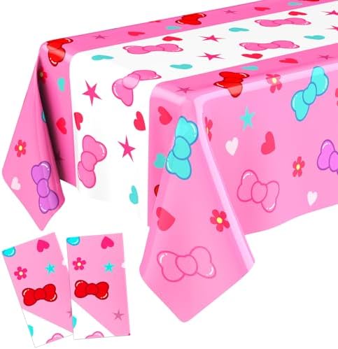 Oudain 2 Pcs Pink Kitten Tablecloths for Birthday Party