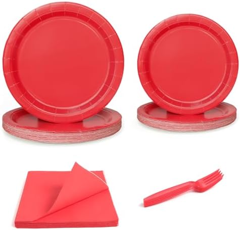 96 Pcs Red Paper Plates and Napkins Set for Parties