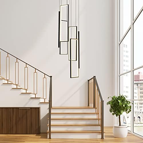 Adjustable Black Modern Chandelier with 6 Rings
