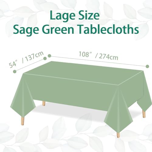 Sage Green Plastic Tablecloths 3 Pack 108x54
