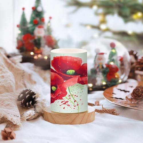 Red Poppies Flameless Candles with Remote Timer Set of 2
