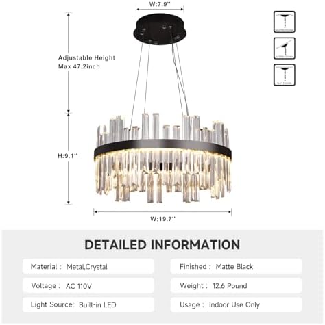 Modern 3 Color Dimmable Chandelier with Crystal Design