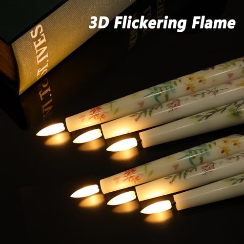 Spring Flameless Taper Candles with Flowers 3 Pack LED Remote Controlled