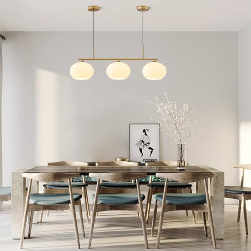 KCO 3 Light Linear Pendant Chandelier with Milk Glass Shades