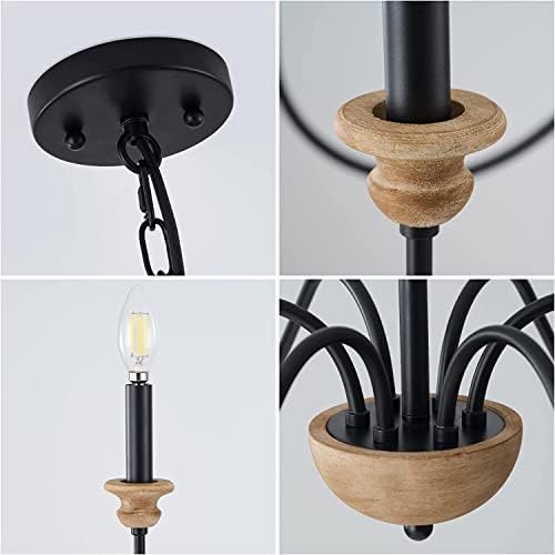 6 Light Wood Chandelier Dining Room Black Farmhouse Style