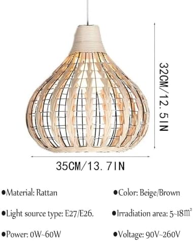 Hand-Woven Rattan Chandelier Pendant Light with Brown Beige Lamp Shade